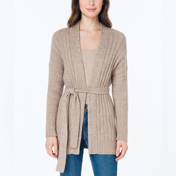 Lauren Manoogian 100% baby Alpaca side slits ribbed cardigan with waist tie NEW